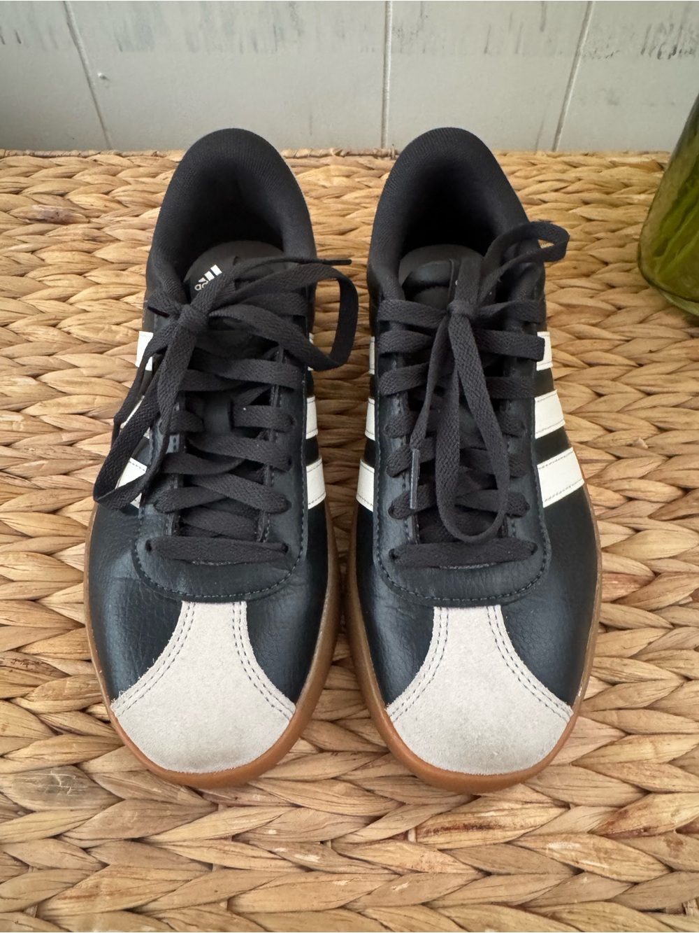 adidas Women’s Black Sneakers with White Stripes and Gum-Outsole